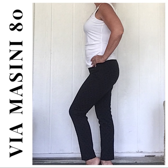 VIA MASINI 80 NAVY BLUE POLKA DOT TAPERED LEG PANTS SIZE 6 - Picture 2 of 11